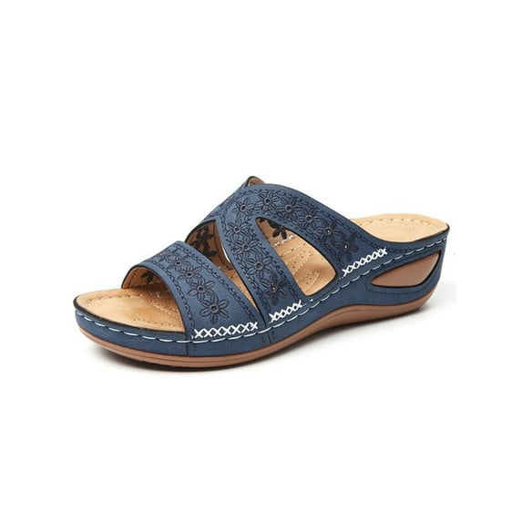 Daeful Women Sandals Wedge Orthopedic Open Toe Wedges Indoor Comfy Breathable Platform Shoes Blue 10