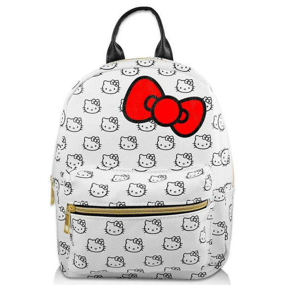 Mini Backpack Delux - Hello Kitty - Faces Pattern Allover Print White