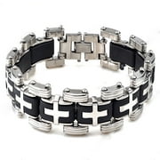 Ayyufe Men's Punk Cross Stainles Steel Silicone Bracelet Bangle Wristband