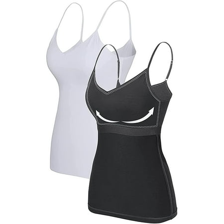 

Women s V Neck Camisole with Shelf Bra Adjustable Straps Cotton Bras 2 Pack Bras