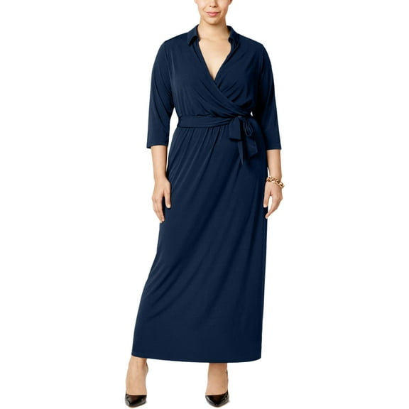 NY Collection Womens Plus Faux-Wrap A-Line Maxi Dress