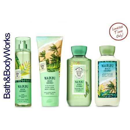 Bath And Body Works Waikiki Beach Coconut Gift Set Body Lotion Body Cream Fragrance Mist Shower Gel Full Size