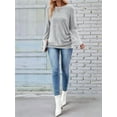 thumbnail image 4 of Women'S Long Sleeve Shirt Button Cuff Tunic Top Casual Autumn Sweater Fashion Light Grey M, 4 of 9