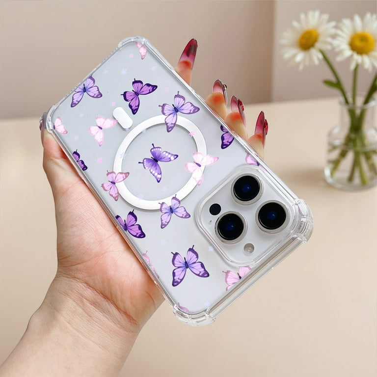 SKLYDDI Clear Airy Purple & Pink Butterfly for iPhone 12 Pro Case