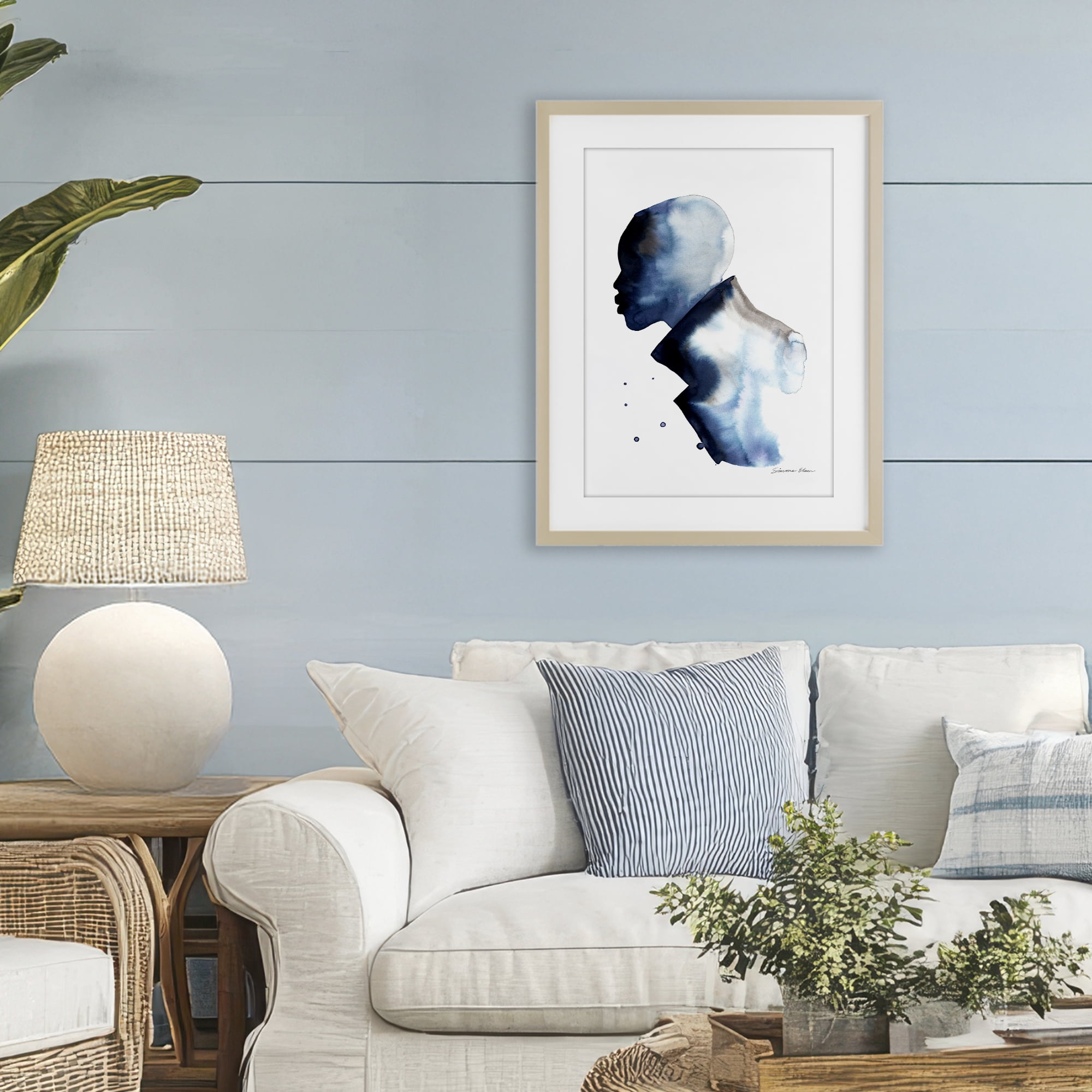 Stupell Industries Feeling Blue Portrait Silhouette Birch Framed Print Under Glass, design by Simone Elum