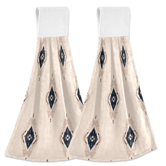 Delicate Flower Pattern Beige Background Hanging Towels with Loop Hand Towels Nylon Fastener Tape Design Dish Cloths 2 Pcs