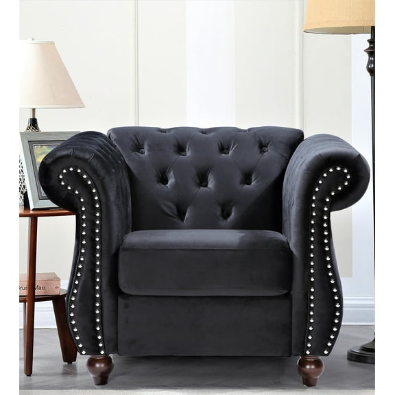 Uspridefurniture Fender 40.6'' Tufted Velvet Chair,Black