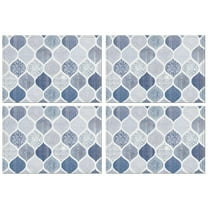 Blue and White Geometric Quatrefoil Pattern Summer Placemats Table Placemats Set Of 4-Linen Kitchen Washable Placemats Table Mats 11.8"x17.7" Non-Slip Heat Resistant