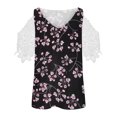 thumbnail image 5 of Fiudx Ofertas Relámpago Camiseta Sin Tirantes con Estampado de Manga Corta y Costuras de Encaje con Cuello En V de Verano para Mujer, 5 of 5