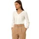 thumbnail image 1 of Allegra K Blusa de manga larga con cuello en V y ribete de encaje informal para mujer blanco XL, 1 of 6