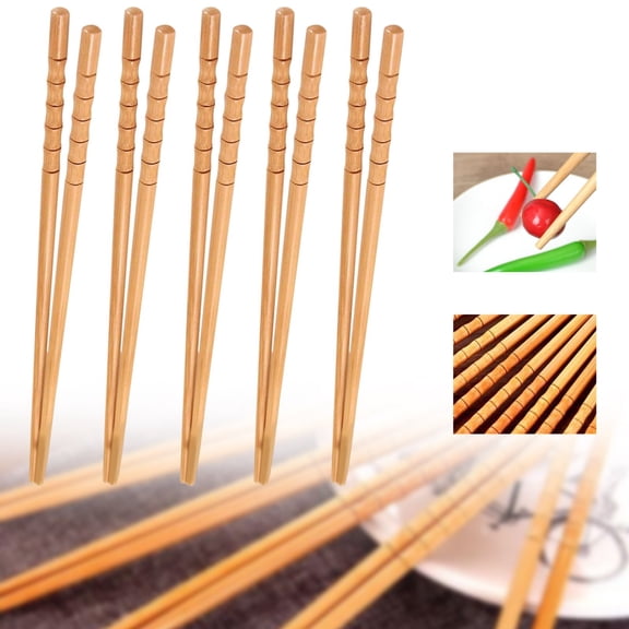 9.44" Natural Chinese Bamboo Wooden Chopsticks Set, Clearance, Reusable Classic Style Wood Chopsticks (5 Pairs)