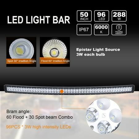 50Inch Curved LED Light Bar + 22in + 4" CREE Pods Offroad SUV ATV Ford Jeep 52"