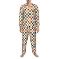 thumbnail image 3 of Susaid Floral Checkerboard Print Men's Long Sleeve Pajama Set, Two-Piece Button-Down Loungewear PJs Set, Comfortable Sleepwear for Relaxation-X-Large, 3 of 7