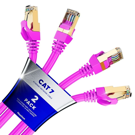 Cat 7 Ethernet Cable 25 ft - (2 Pack) High-Speed Cat7 Internet & Network LAN Patch Cables, RJ45 Connectors - Perfect for Gaming, Streaming, and More (Pink)
