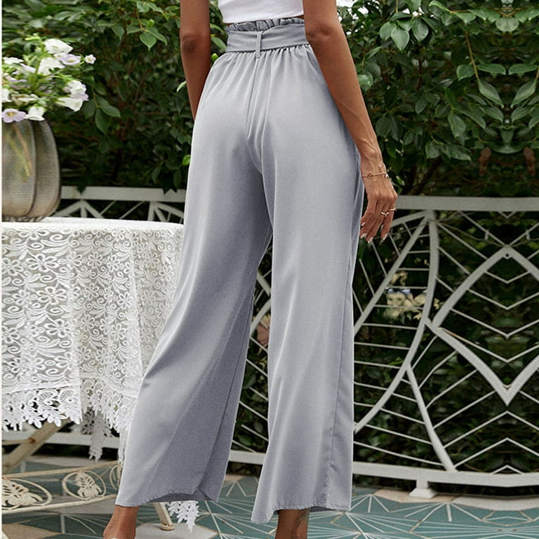 Olyvenn Women's Solid Color High-Waist Full Length Long Pants Loose Women's  Wide Leg Pants Gifts for Women Trousers 2023 Female Fashion Gray 4