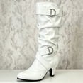 thumbnail image 5 of Xfvqtps Slouchy Mid Calf Boots for Women Side Zipper Buckle Strap Chunky Low Heel Almond Toe Faux Leather Tall Boots, 5 of 7