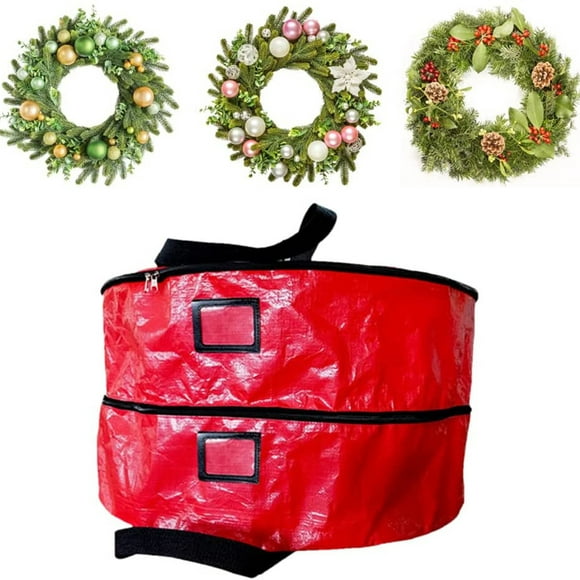 Double Layer Christmas Wreath Storage Bag Large-capacity Wreath Storage Box Christmas Wreath Container Wreath Storage Box with Dual Zippers and Handles