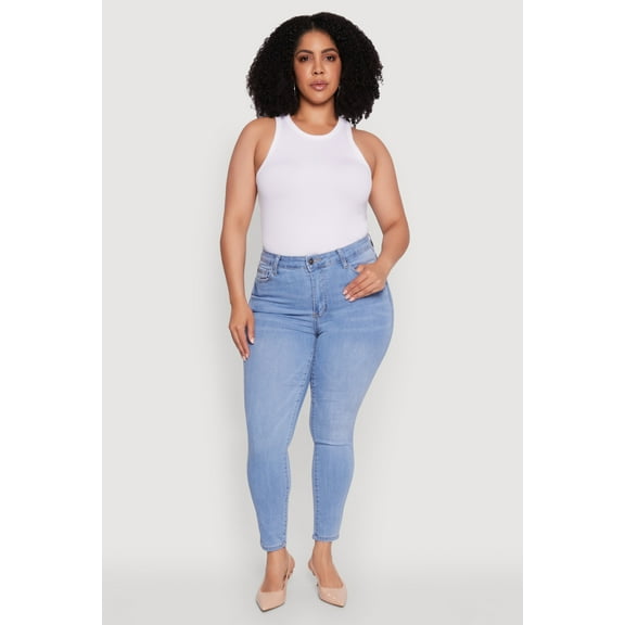 Womens Plus Size WAX Stylish High Waisted Skinny Jeans