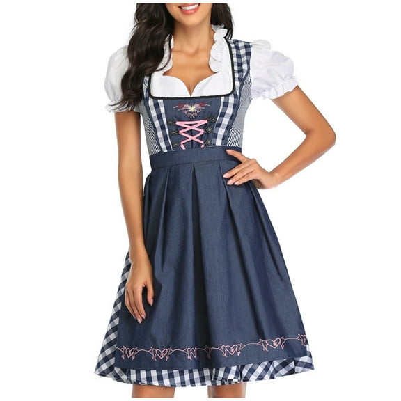 Odeerbi Dresses for Women Oktoberfest Dress Festival Clothing Maidservant Skirt Dress Garment Acting Clothes Navy