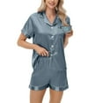 thumbnail image 4 of vigerkar Womens Silk Satin Pajamas Loungewear Two-Piece Sleepwear Button-Down Floral Pj Set Blue, M, 4 of 8