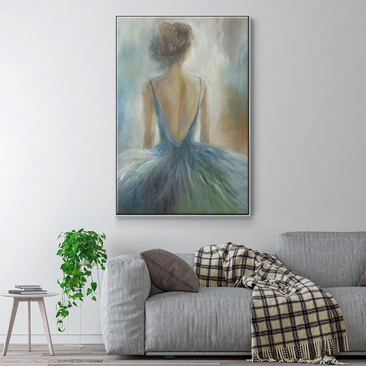 Lady in Blue Framed Premium Gallery Wrapped Canvas - Ready to Hang - 25 x 37 - White Floating Frame