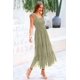 thumbnail image 5 of Vestido PRETTYGARDEN de verano para mujer, midi, con tul, smock, verde claro, talla S, 5 of 7