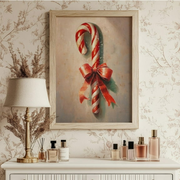 Kna Prints - 1 Pc Poster Candy Cane Wall Art, Room Decor, Vintage Candy Painting, Moody Holiday Print, Girly Wall Art, UNFRAMED-8x12