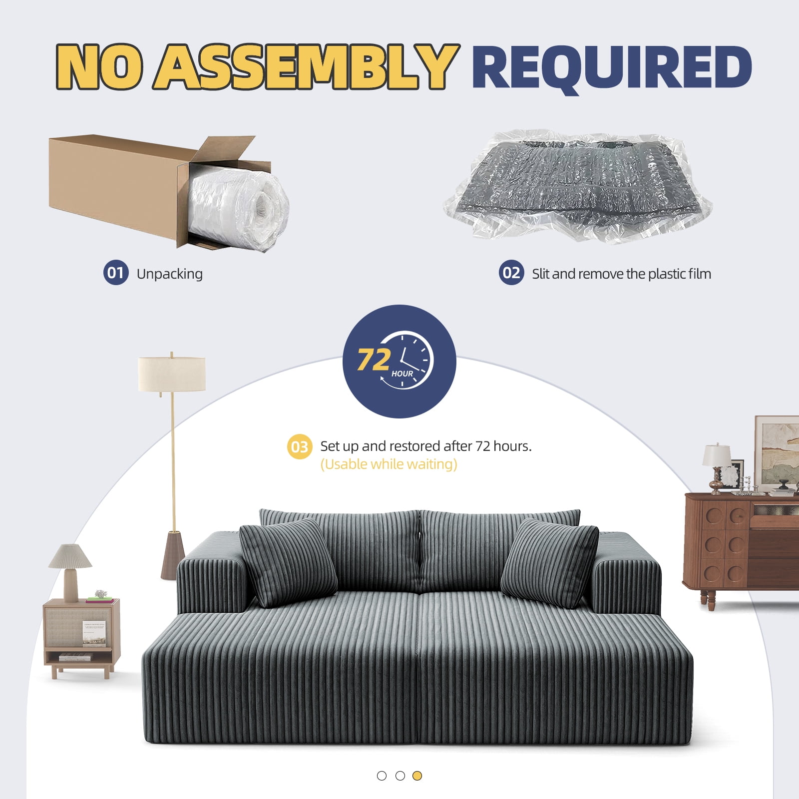 80.3" Oversized Double Lounge Chaise, Boneless Lounge Sofa Bed with 4 Pillows Cloud Loveseat Sleeper Couch for Indoor Living Room
