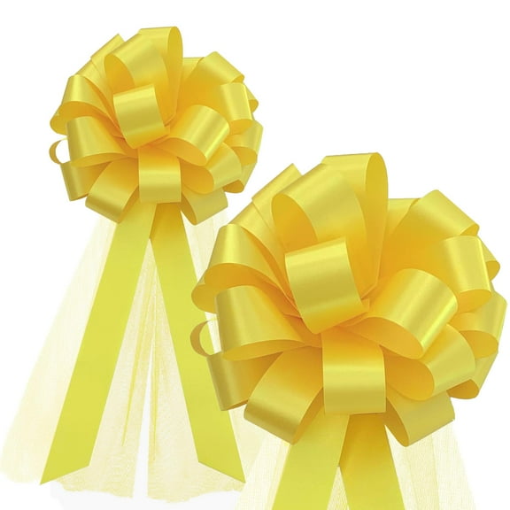 Yellow Wedding Pull Bows with Tulle Tails - 8" Wide, Set of 6, Fall, Easter, Aisle Decorations, Spring, Summer, Birthday