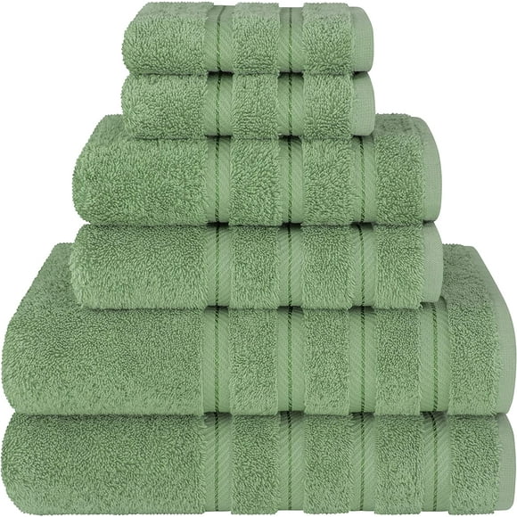 Hongchun Linge Doux, Ensemble de 6 Serviettes, 2 Serviettes de Bain 2 Serviettes à Main 2 Débarbouillettes, Super Doux et Absorbant, Serviettes 100 % Coton Turc pour Salle de Bain et Cuisine, Serviette de Douche, Vert Sauge