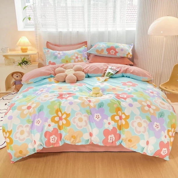 Colección Coral Pink Blue Gray Floral Bedding Set