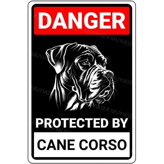 Danger Protected By Cane Corso Beware Of Dog Sign Aluminum Metal Tin Signs Door Sign Warning Sign For Fence Gate Yard Home Wall Decor 8x12 Inch