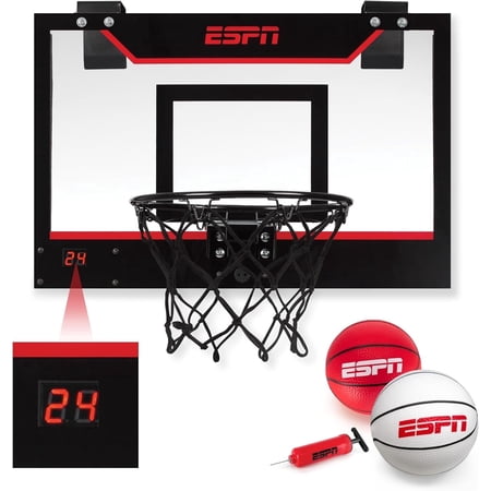 ESPN Shatterproof Mini Basketball Hoop with Electronic Scoring, Includes 2 Mini Basketballs and Pump