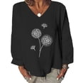 thumbnail image 2 of ZyeKqe Plus Size Cotton Linen Tops for Women Long Sleeve V Neck Shirts Dandelion Print Loose Blouses, 2 of 5