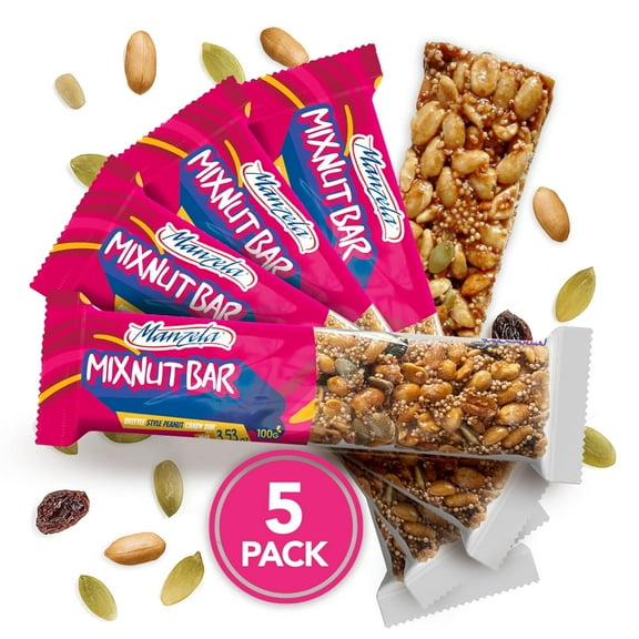Manzela Sweet & Crunchy Mexican Snack Bars | Raisins & Pumpkin Seeds, No Preservatives, Great for Travel, Office & Lunch Boxes, 100 gr Each, 5-Pack