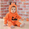 thumbnail image 2 of Bysome Halloween Onesie Baby Boy Girl Pumpkin Print Romper Long Sleeve Hooded Neck Orange Warm Comfortable Fall Winter Halloween Onesies For Baby Infant Size 18-24 Months, 2 of 4