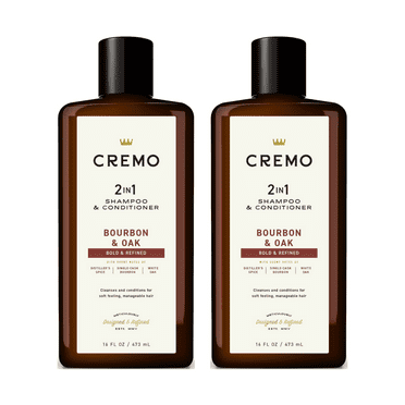 Cremo Bourbon & Oak 2-in-1 Shampoo & Conditioner, Barber Grade Quality that Moisturizes and Cleanses All Hair Types, 16oz (Pack of 2)