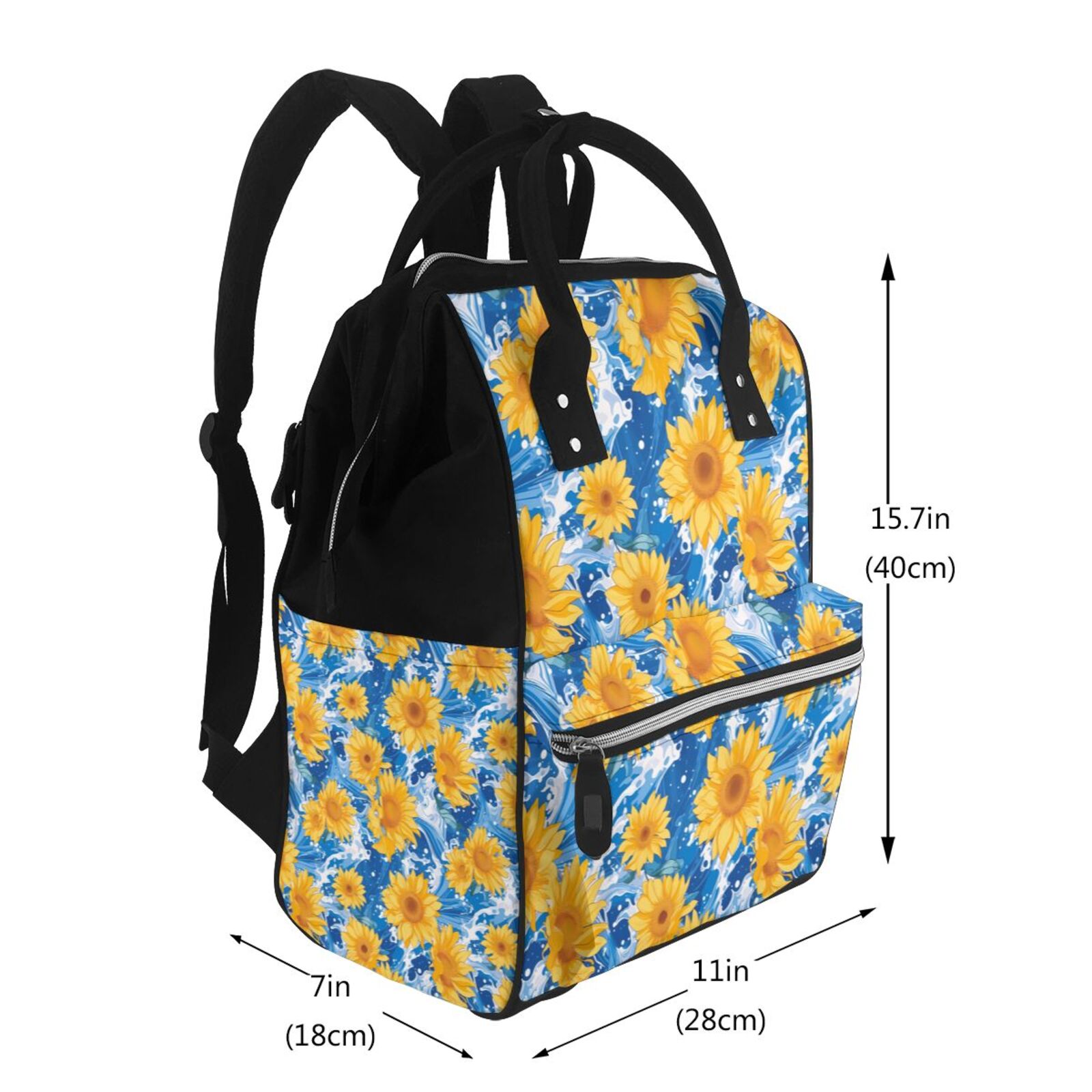 Fuzoiu Ocean Wave Sunflower Print Diaper Bag Backpack,Baby Essentials Travel Tote,Multi function Waterproof Diaper Bag, Travel Essentials Baby Bag - Unisex