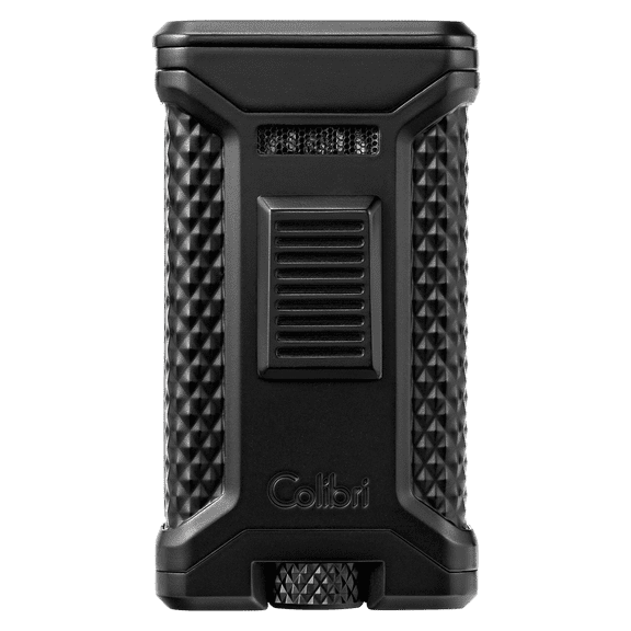 Colibri Ascari Triple Jet Flame Butane Lighter, Windproof & Refillable, Cigar Enthusiast's Choice with Integrated Punch, Blue Fuel Window, and Adjustable Flame (Black)