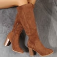 thumbnail image 6 of hopeusnice Round Toe Side Zipper Chunky Heel Knee High Boots Women Suede Dress Boots for Work Brown 36, 6 of 6