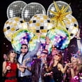 thumbnail image 4 of de decoración de fiesta de discoteca temática de los años 70, 80 y 90, globos de bola de discoteca, globos de papel de aluminio con estrella de explosión dorada enorme para cumpleaños ShuxiuWang 1327537082941, 4 of 5