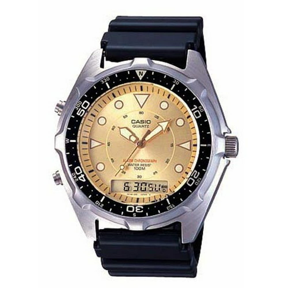 Casio Mens Casual Ana Digi Sports Watch With Gold Dial Black Resin Strap