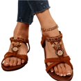 thumbnail image 3 of Willtoo Women's Strappy Beaded Flower Sandals Boho Open Toe Ankle Strap Flat Sandals Summer Vacation Beachwear Shoes Trendy 2026, 3 of 6