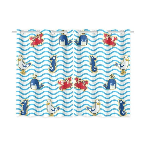 Cadecor Nautical Window Kitchen Curtain Anchor Seahorse Whale Treatment Panel Curtains 26x39 Inches Set Of 2 Com Cadecor Nautical Window Kitchen Curtain, Nautical Kitchen Curtains