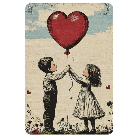Charming Vintage Valentine's Day Iron Wall Art - 8x12" Metal Tin Sign for Home, Office & Cafe Decor - Easy Install