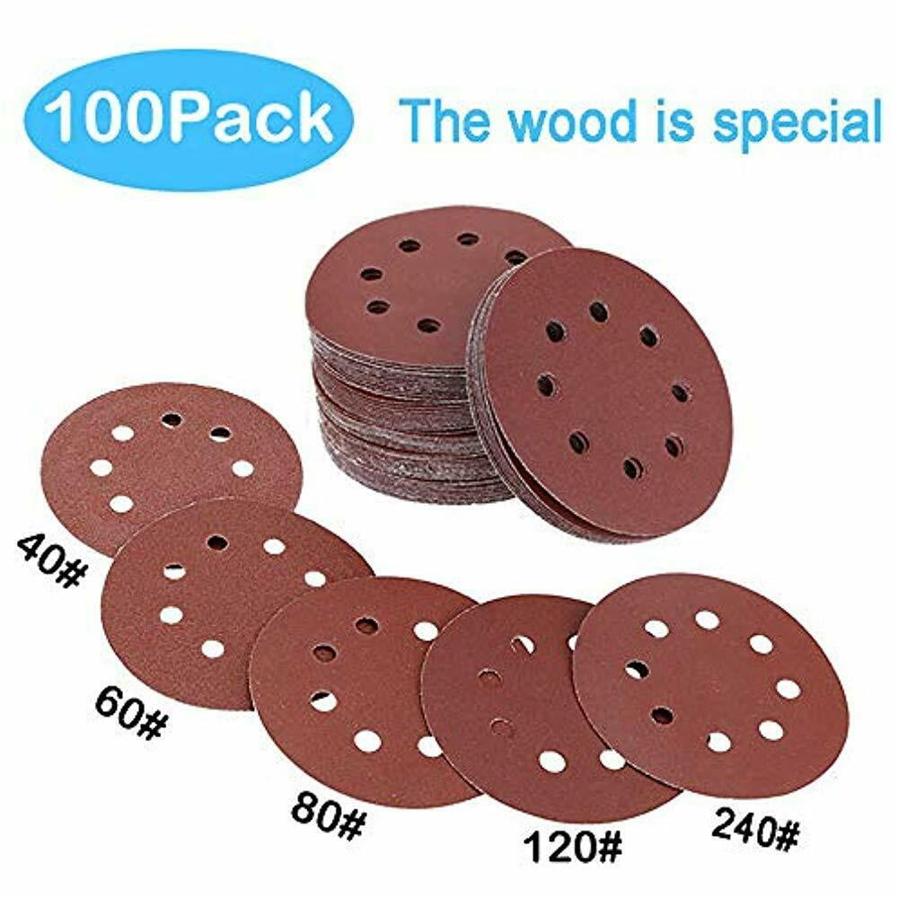 Red Sandpaper Set 5Inch 8Hole Sanding Discs Different Grades Including 40,