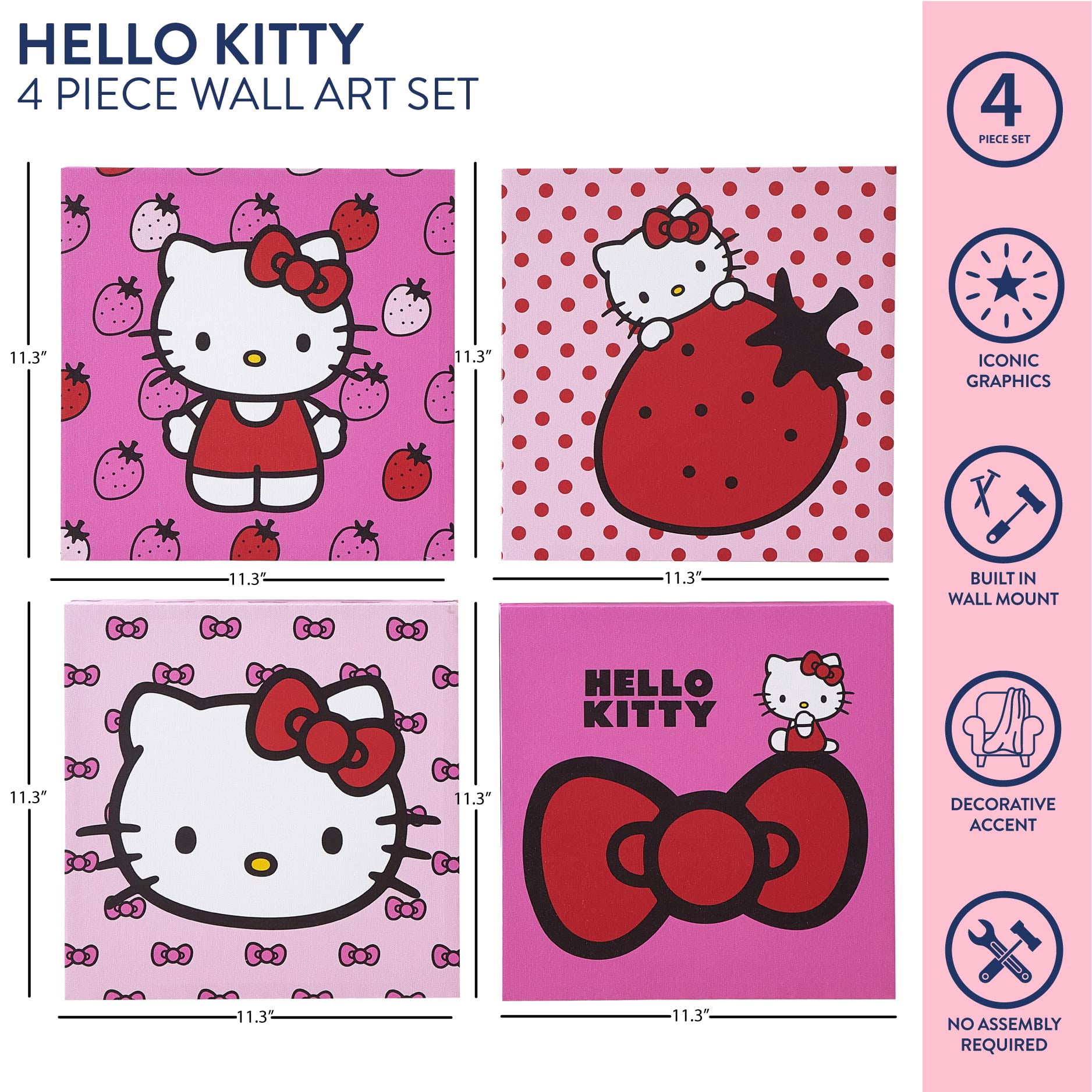 Hello Kitty Wall Décor for Kids Room, 4-Pack