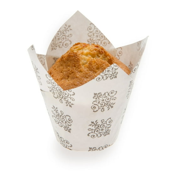 Panificio 5 oz Round Vintage Floral Paper Large Baking Cup - Pleated - 3 3/4" x 3 3/4" x 1 1/2" - 200 count box