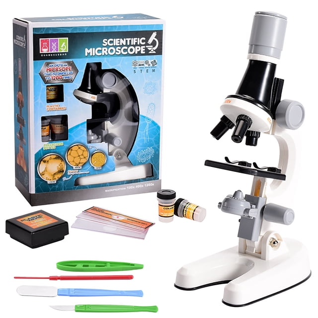 White Kids Science Microscope Toy Hd 1200X Magnification For Biological Exploration Experimental Kit Educational Learning Tool Size 8.66X4.53X2.95 Inches Weight 0.73 Lbs