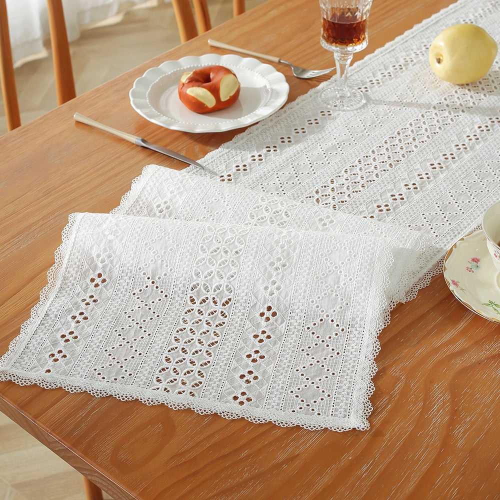 Lace White Table Runner Vintage Hollow Long Table Runners Doilies Dresser Scarf Placemat for Tea Party Dining Table Centerpiece Decor Wedding Party Decorations
